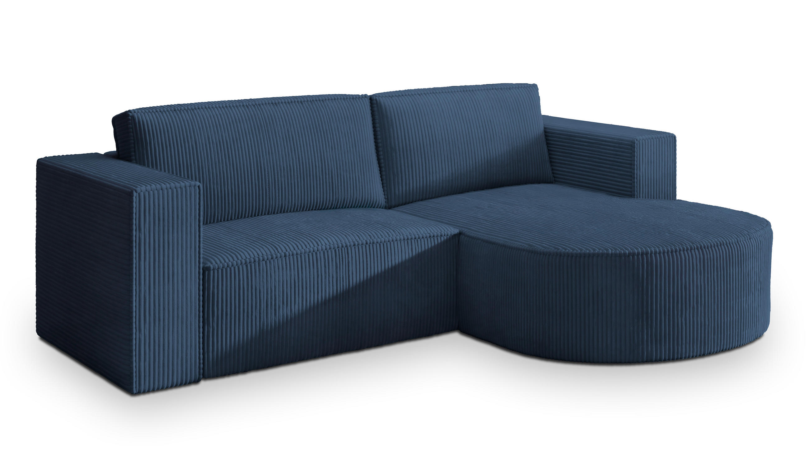ECKSOFA SORELA P R-S Blau Kordstoff mit Schlaffunktion - Blau, Holz (263/174cm) - MASSENO