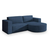 ECKSOFA SORELA P R-S Blau Kordstoff mit Schlaffunktion - Blau, Holz (263/174cm) - MASSENO
