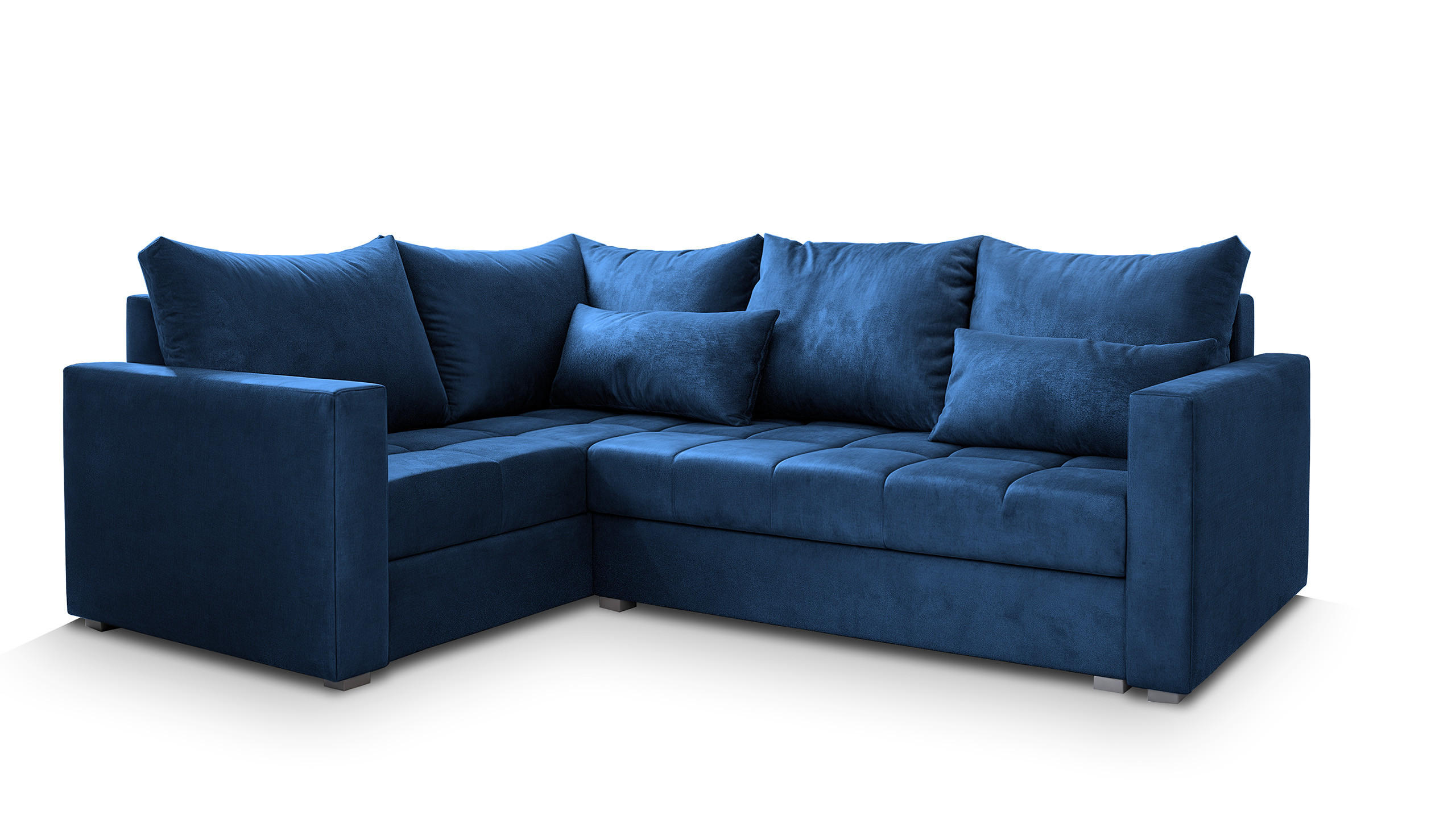 ECKSOFA LIRENO L-S Blau Plüsch-Stoff mit Schlaffunktion - Blau, Holz (220/153cm) - MASSENO