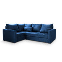ECKSOFA LIRENO L-S Blau Plüsch-Stoff mit Schlaffunktion - Blau, Holz (220/153cm) - MASSENO
