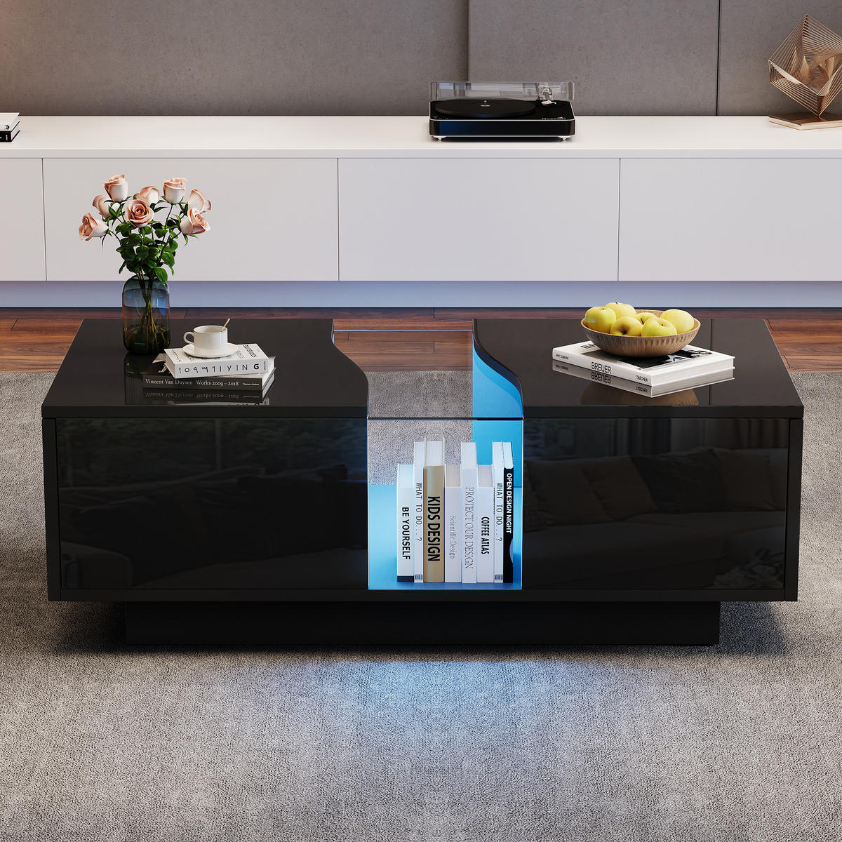 COUCHTISCH mit 2 Schubladen und LED Schwarz - Schwarz, Holzwerkstoff (100/50/35cm) - Urban Meuble