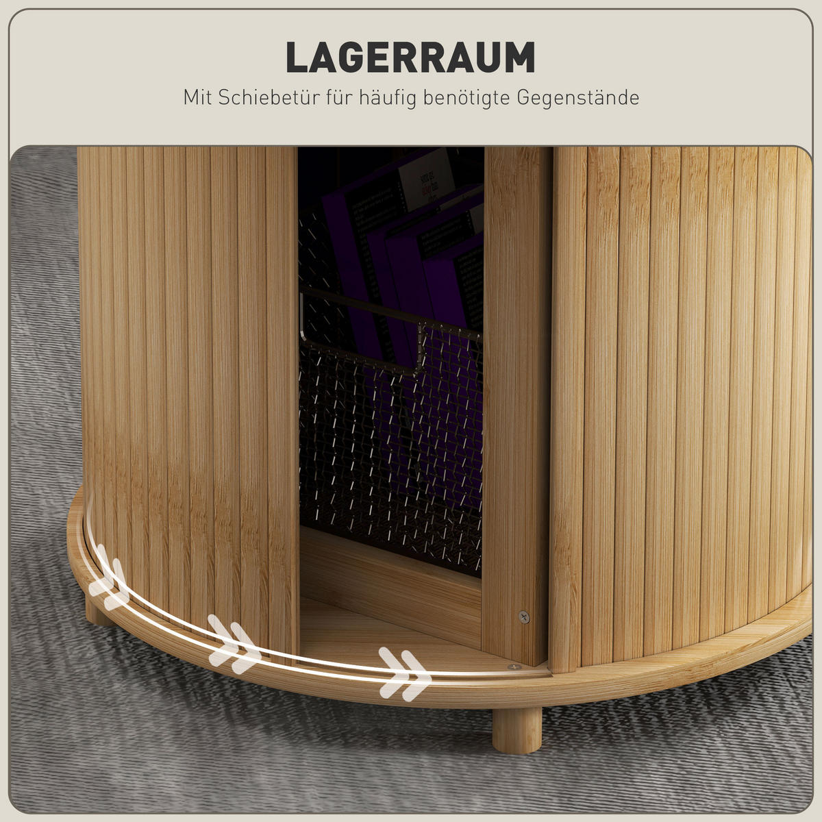 COUCHTISCH mit verstecktem Stauraum und Schiebetür, Natur, Ø60 x 45 cm - Naturfarben, Naturmaterialien (60/60/45cm) - HOMCOM