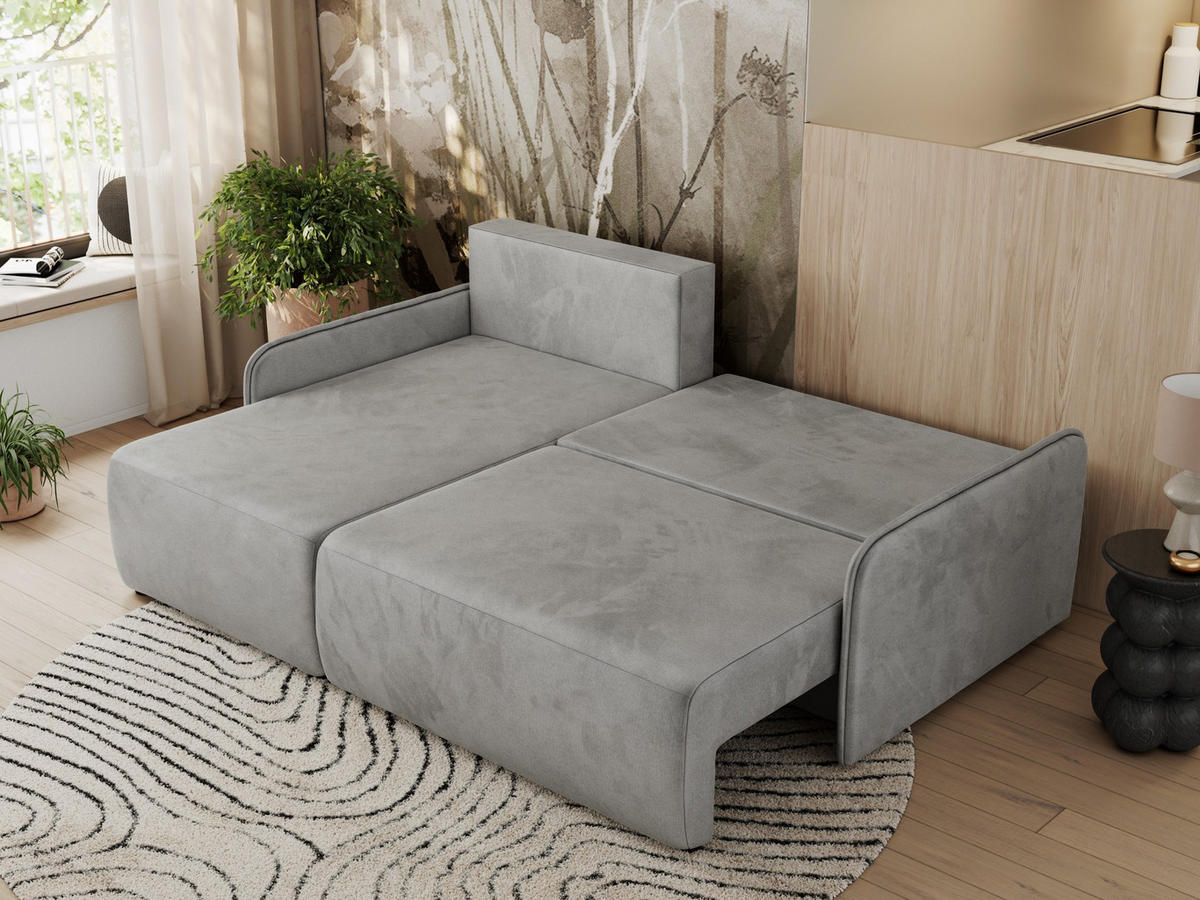 ECKSCHLAFSOFA ARPA L Hellgrau Velvet - links - Hellgrau/Schwarz, Kunststoff/Textil (198/150cm) - MKS