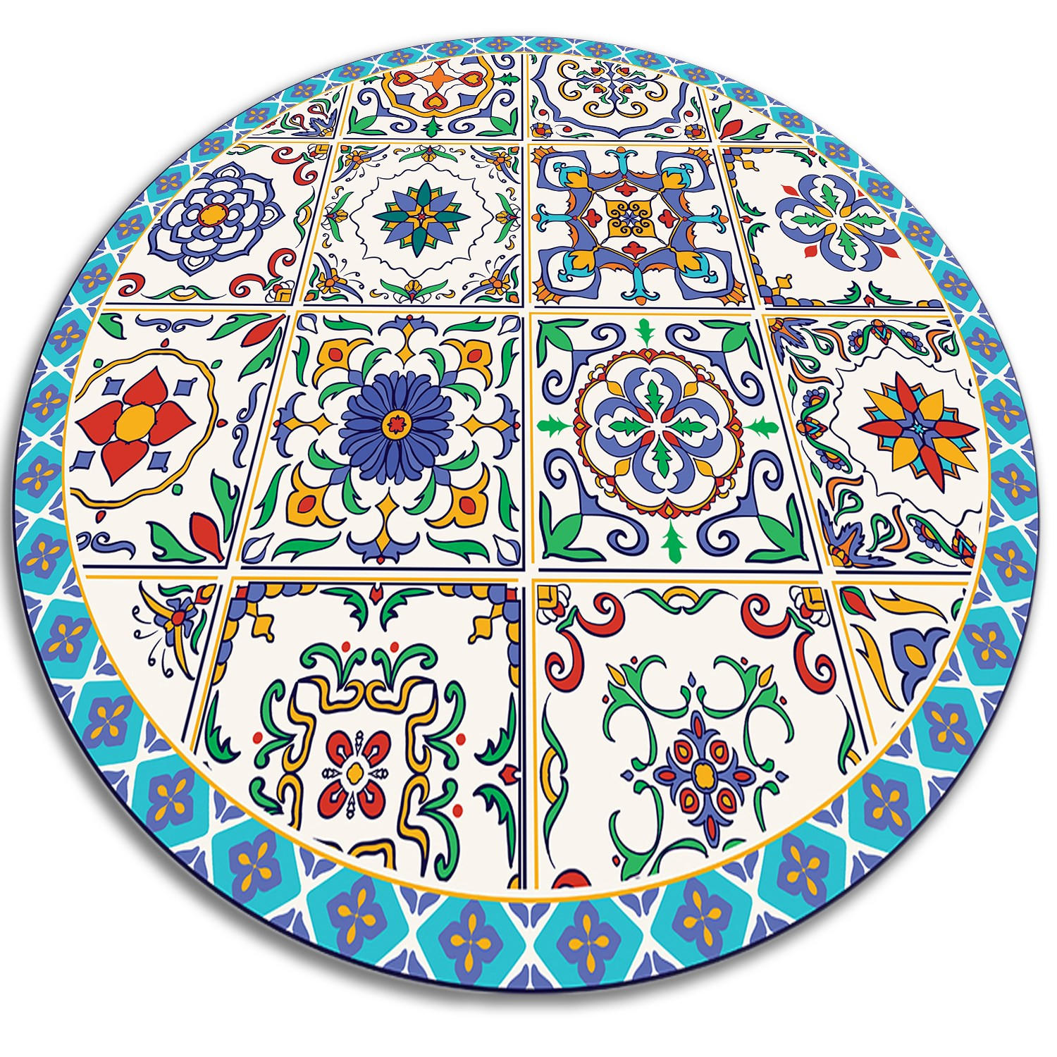 VINYL TEPPICH Ø130 cm Portugiesische Fliesen - Türkis, Kunststoff (130/130cm) - TULUP