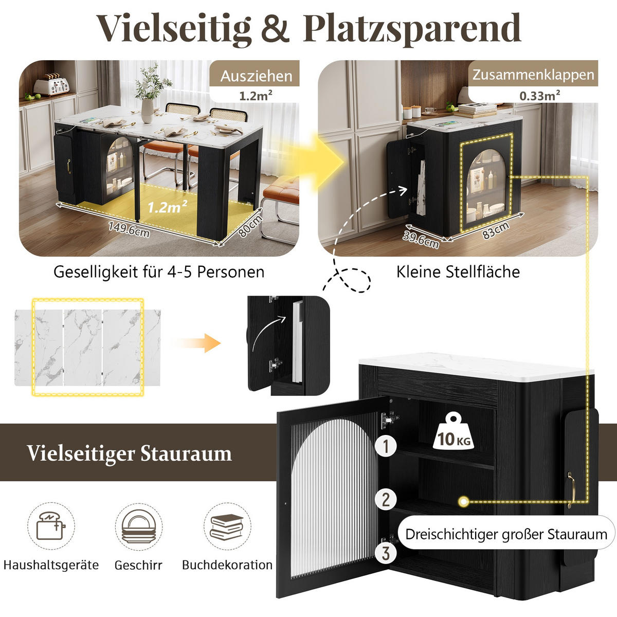 TISCHGRUPPE Esstisch + Esszimmerstühle,Sideboard,Bartisch,Holz,Schwarz - Schwarz, Holz (80/77/149.6cm) - LVHOM