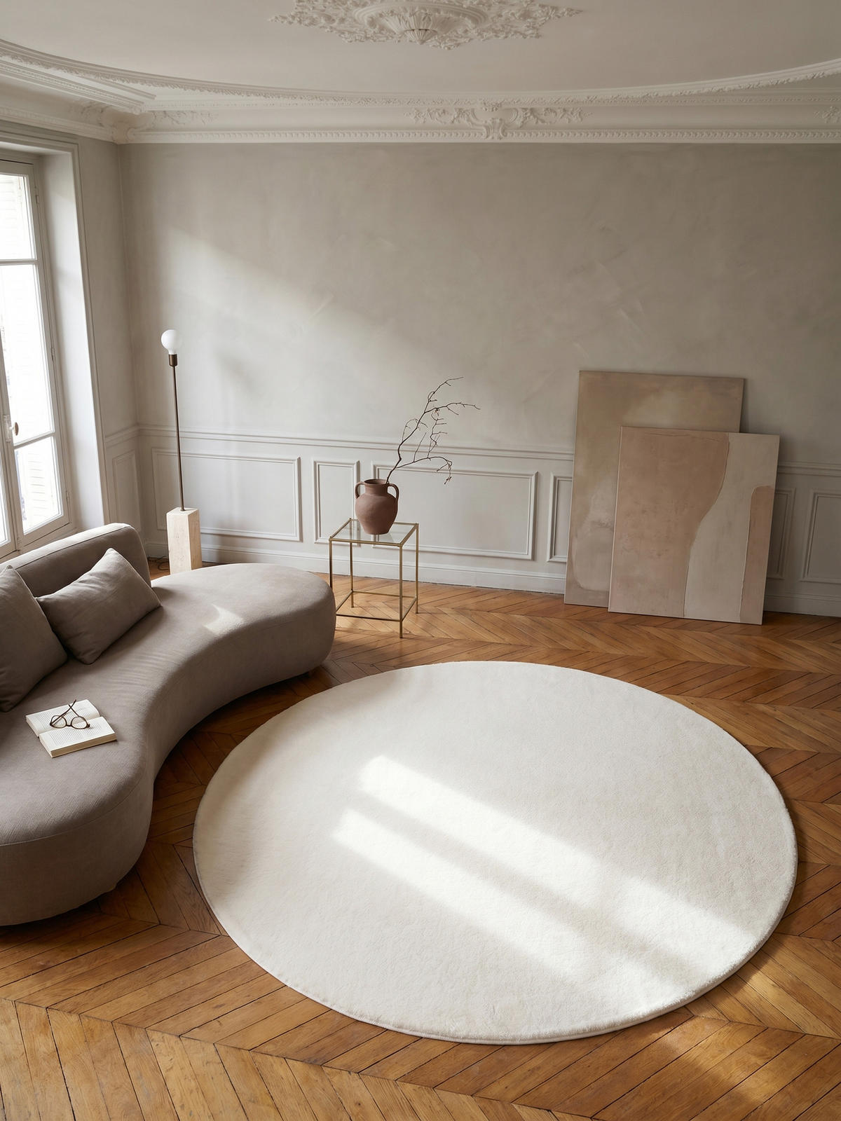 KURZFLORTEPPICH Waschbar NECKAR, einfarbig, aus Polyester, Creme, Ø 200 cm - Beige, Textil (200/200cm) - KADIMA DESIGN