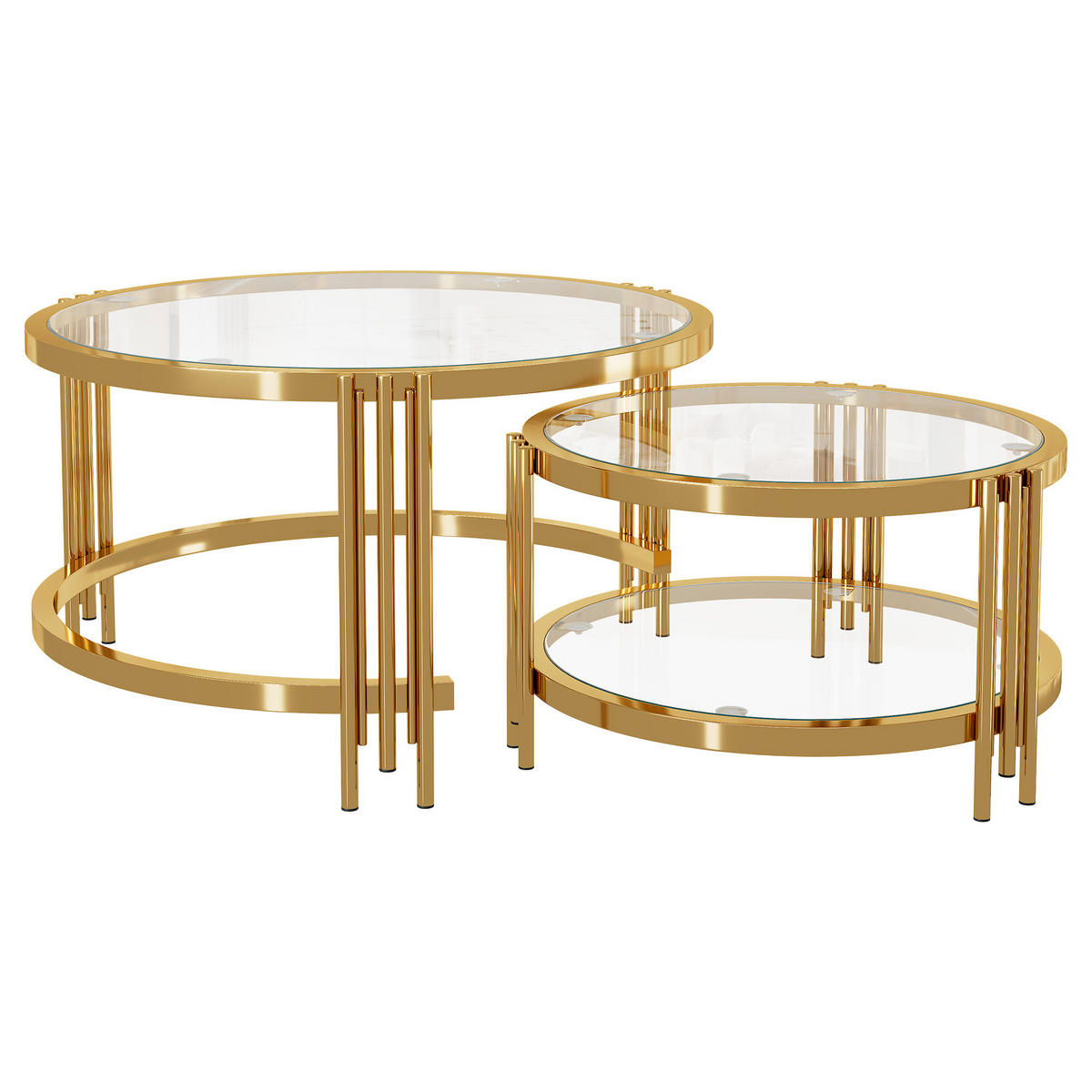 COUCHTISCH Glas/Metall – 80x80x45 cm & 60x60x35 cm, platzsparend, hitzebeständig - Goldfarben, Metall (80/80/45cm) - Modfu