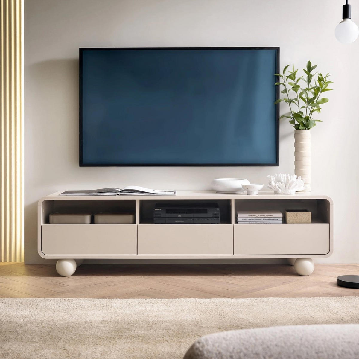 TV-BOARD ORION 160cm (Cashmere, Abgerundete Kanten, Kugelfüße, Push to Open) - Kaschmir, Holz/Holzwerkstoff (160/44/39cm) - Ravio