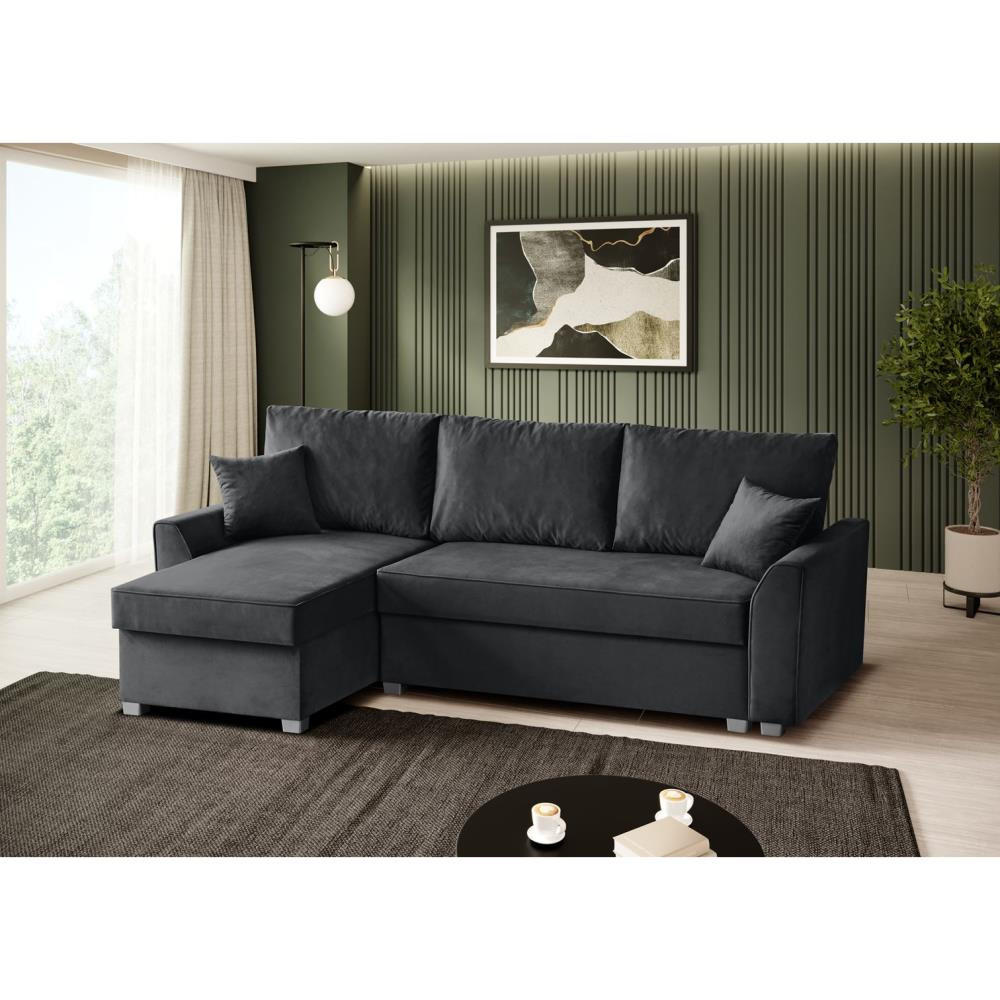 ECKSCHLAFSOFA Teramo dunkelgrau - Dunkelgrau/Schwarz, Kunststoff/Textil (235/150cm) - Beautysofa