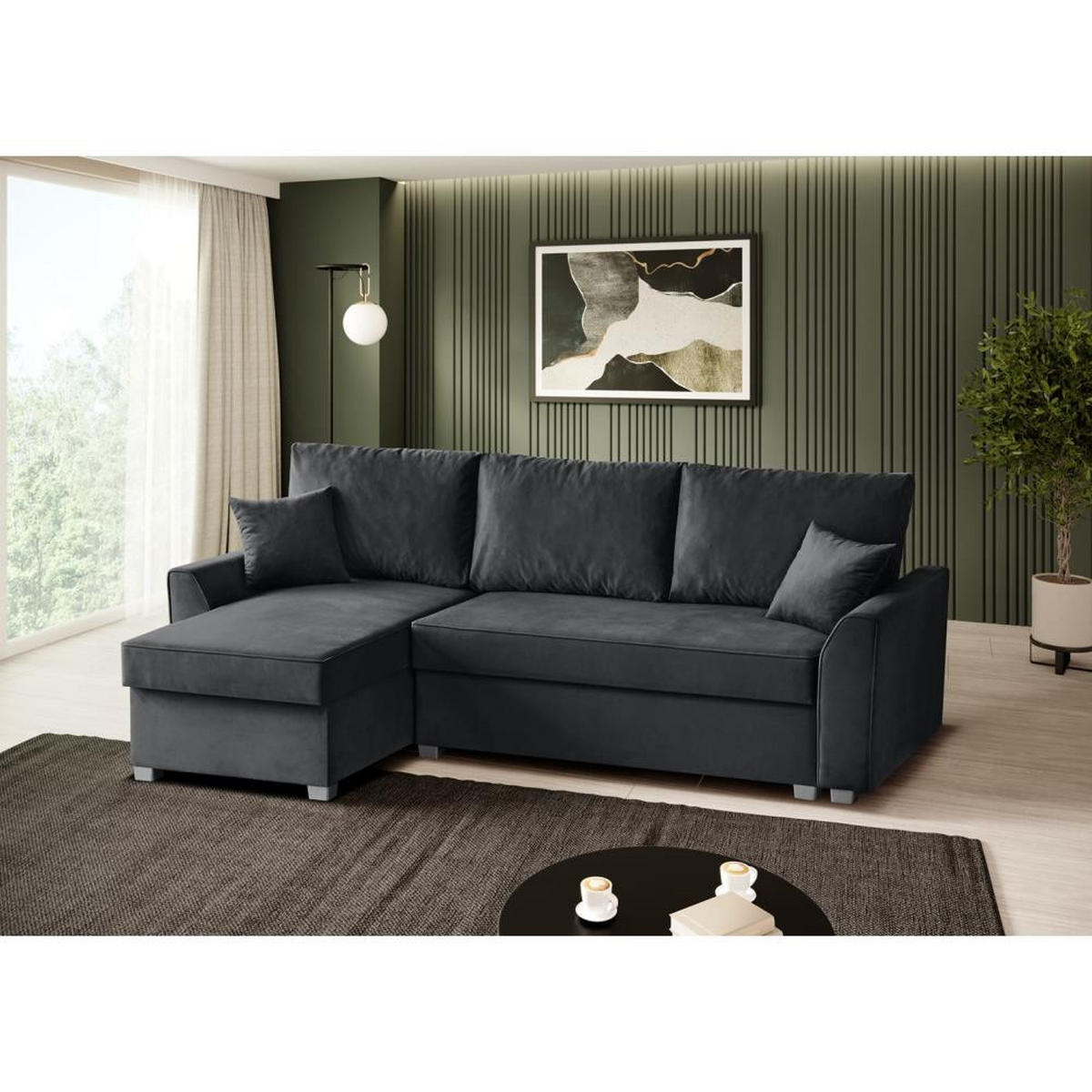ECKSCHLAFSOFA Teramo dunkelgrau - Dunkelgrau/Schwarz, Kunststoff/Textil (235/150cm) - Beautysofa