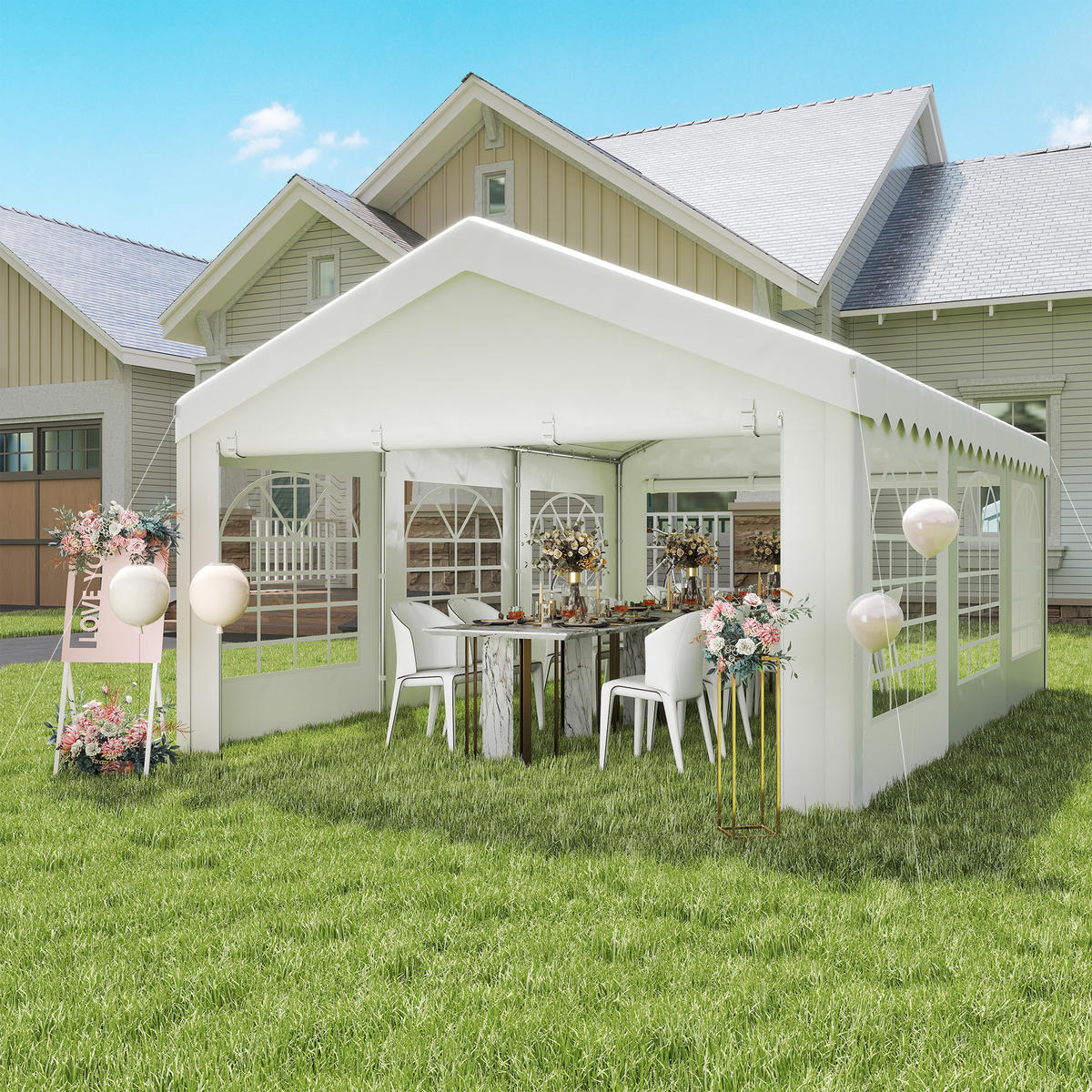 PAVILLON DE-12575 6x4 m mit 8 Fenstern Weiß - Weiß, Kunststoff (400/280/600cm) - ComfortXL