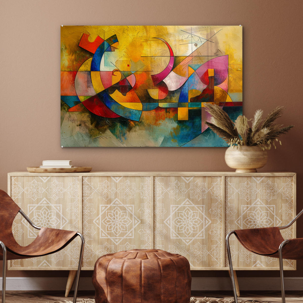 ACRYLGLASBILD Kunst - Abstrakt - Modern 90x60 cm - Gelb, Glas (90/60cm) - MuchoWow