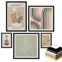 WANDBILDER 5er-Set - 50x50 cm & 20x30 cm & 40x60 cm Schwarzer Rahmen - Abstrakte Pastellpflanzen - Schwarz, Kunststoff (40/60cm) - ArtPrintCave