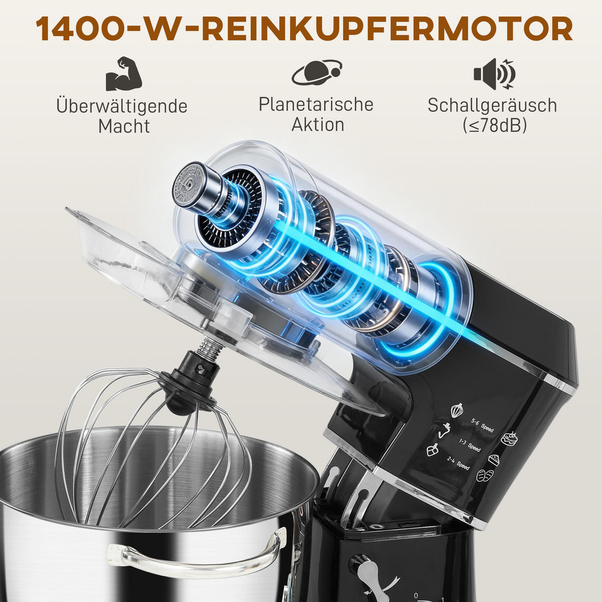 STANDMIXER Aluminium Edelstahl Schwarz - Edelstahlfarben/Schwarz, Metall (31/34/37cm) - HOMCOM
