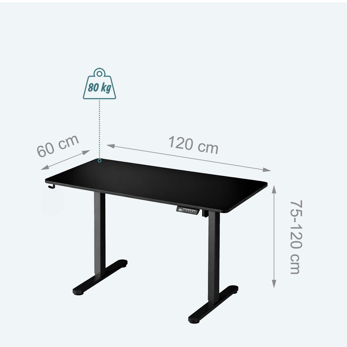 SCHREIBTISCH Schwarz elektrisch höhenverstellbar - Schwarz, Holzwerkstoff/Kunststoff (60/120/120cm) - Relaxdays