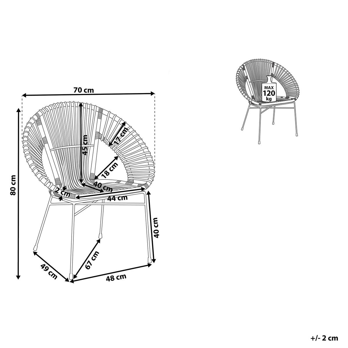 RATTAN SZÉK Rattan Barna Sarita - barna, természetes anyagok/fém (70/80/48cm) - Beliani