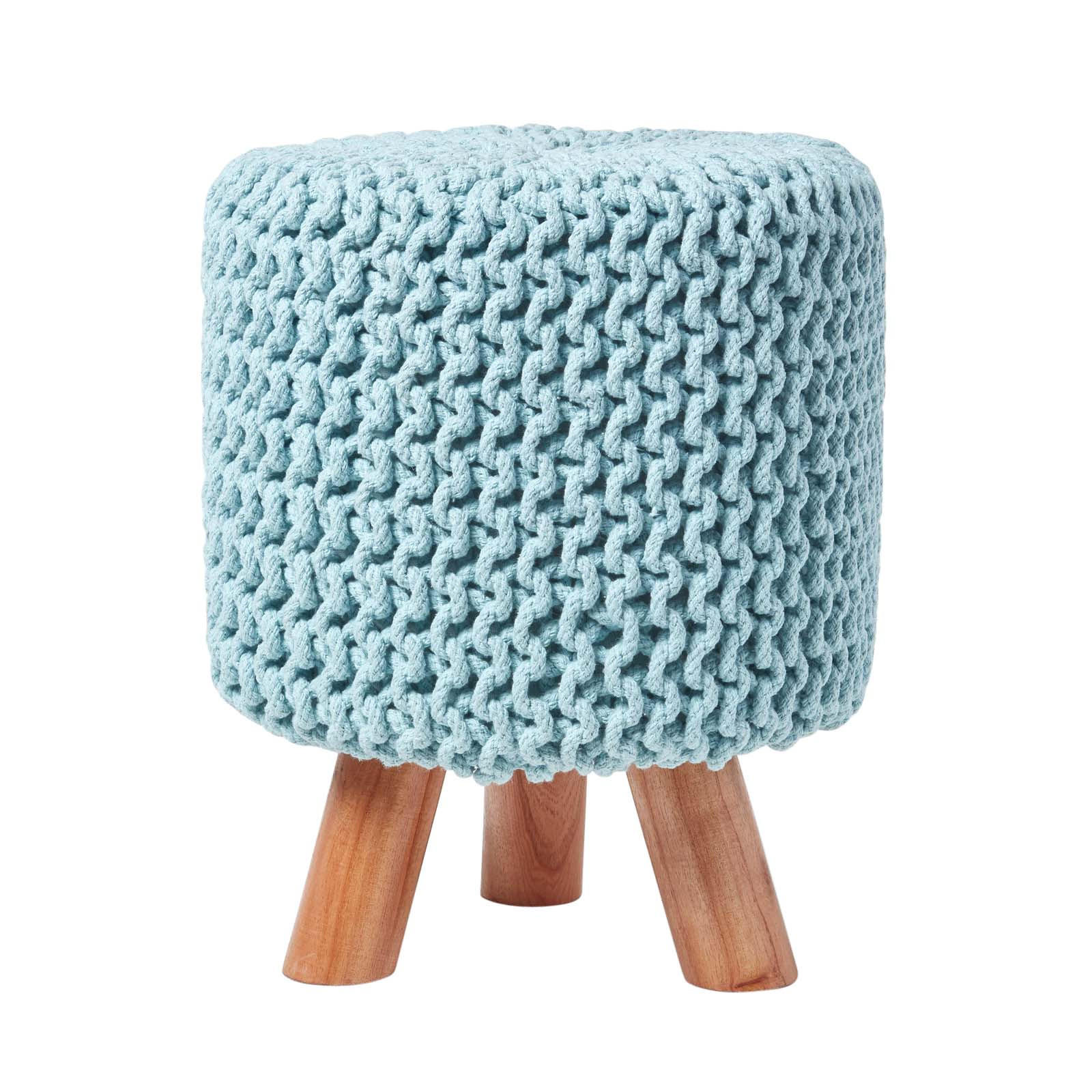 STRICK-HOCKER pastellblau, Dreibein 32/32/42 cm - Hellblau, Textil (32/42/32cm) - Homescapes