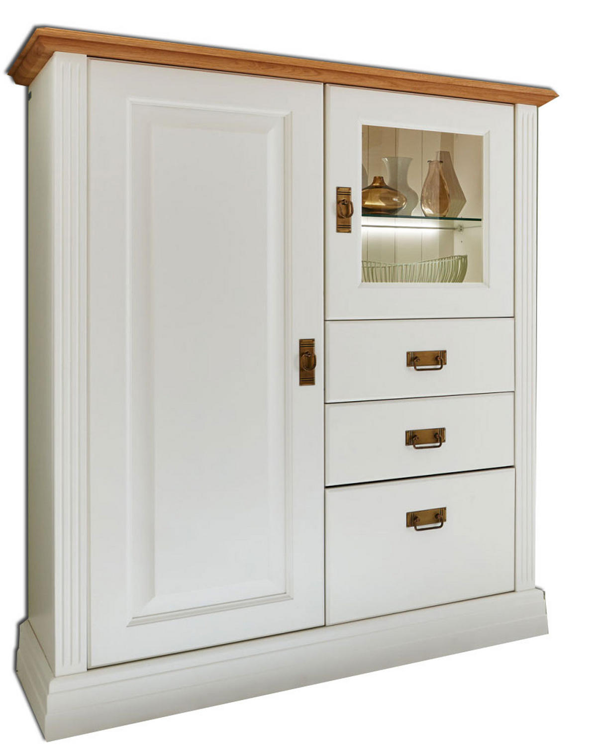 HOCHANRICHTE Novara - Weiß/Braun, Holz (111/133/45cm) - Casamia Massive Möbel