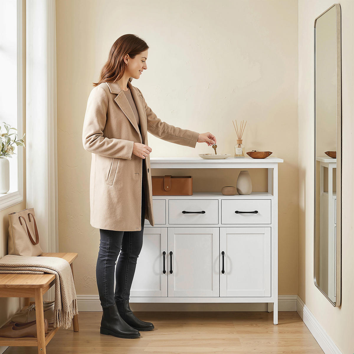 SIDEBOARD DE-08707 Weiß - Weiß, Holzwerkstoff (95/88/35cm) - ComfortXL