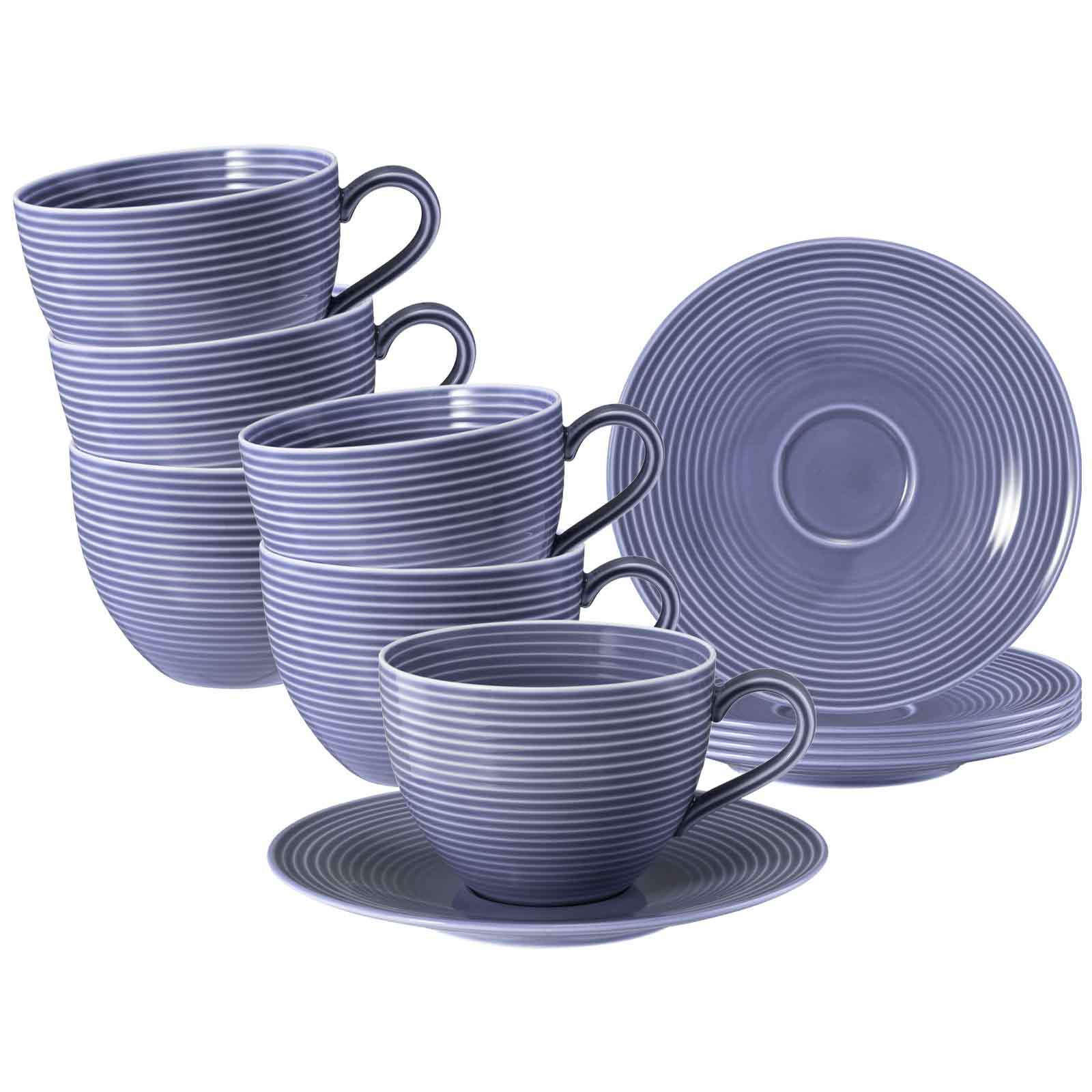 MILCHKAFFEETASSEN MIT UNTERTASSEN Beat Color Glaze Fliederblau 350 ml 6er Set - Flieder, Keramik (16.7/9.3/16.7cm) - Seltmann Weiden