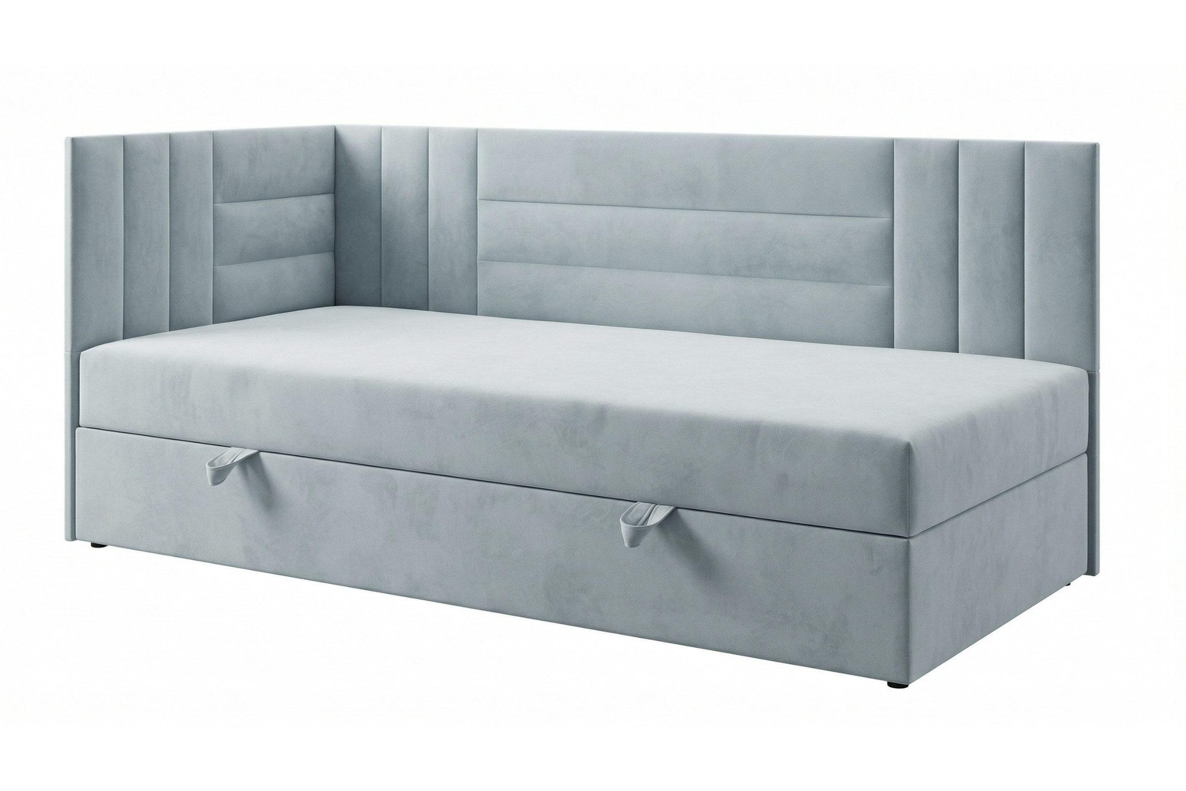 BOXBETT KAYA 100/200 in Velours Hellgrau H4 links - Hellgrau, Holz/Holzwerkstoff (100/200cm) - Deine Möbel 24