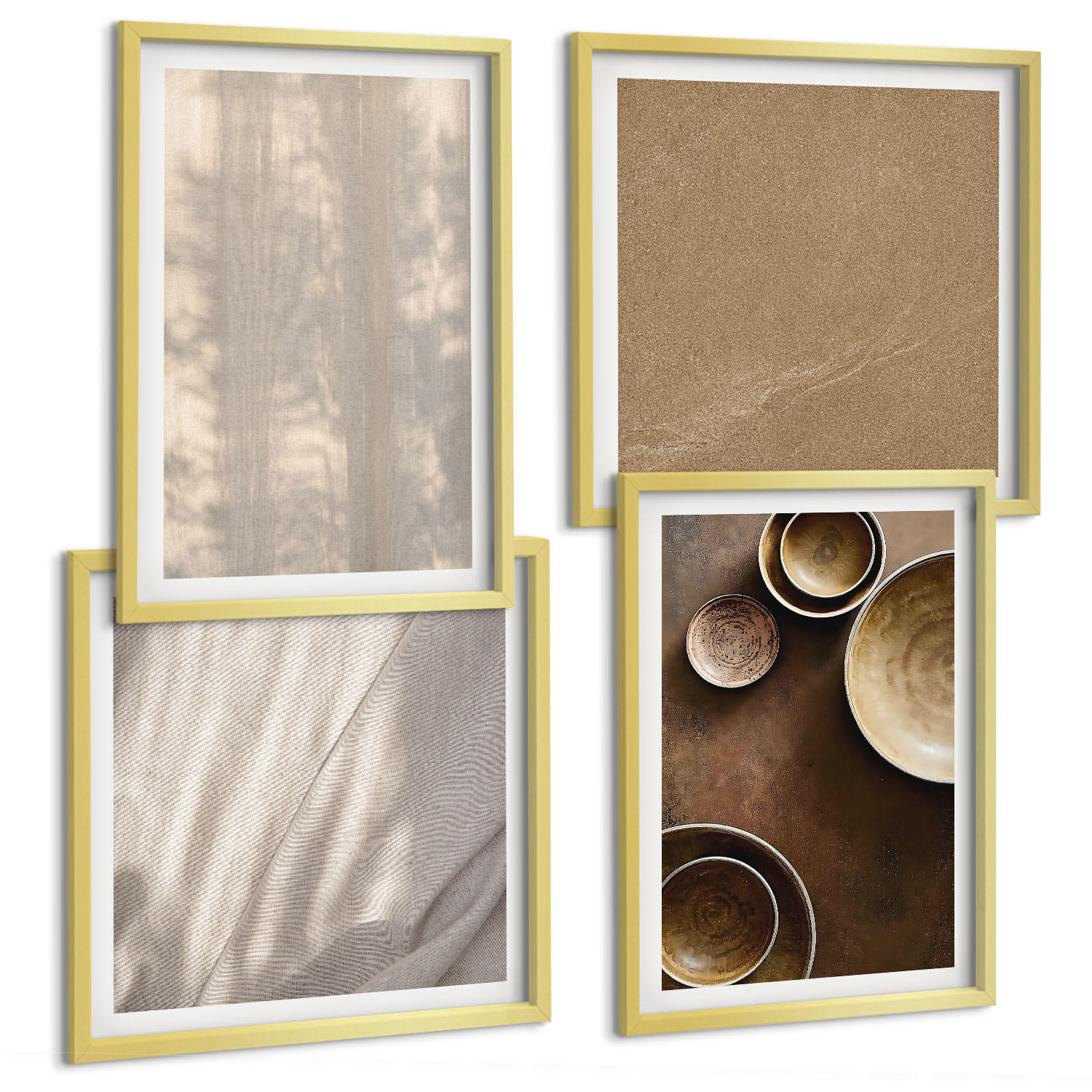 BILDER SET 4er Set - 50x50 cm & 40x60 cm Goldrahmen - Strukturen, Texturen, Minimalismus - Goldfarben, Kunststoff (50/50cm) - TULUP