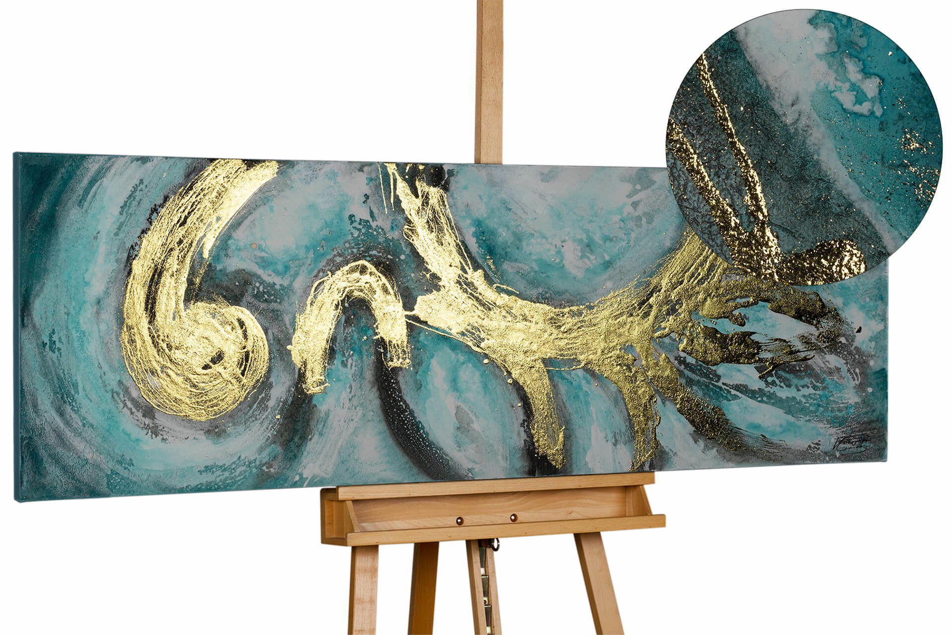 ÖLGEMÄLDE 150/50 cm - Türkis/Weiß, Holz/Textil (1.9/50cm) - KUNSTLOFT