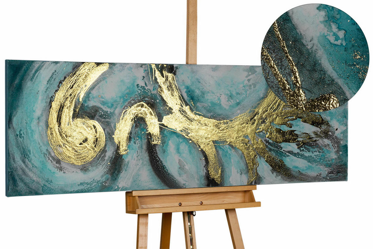 ÖLGEMÄLDE 150/50 cm - Türkis/Weiß, Holz/Textil (1.9/50cm) - KUNSTLOFT