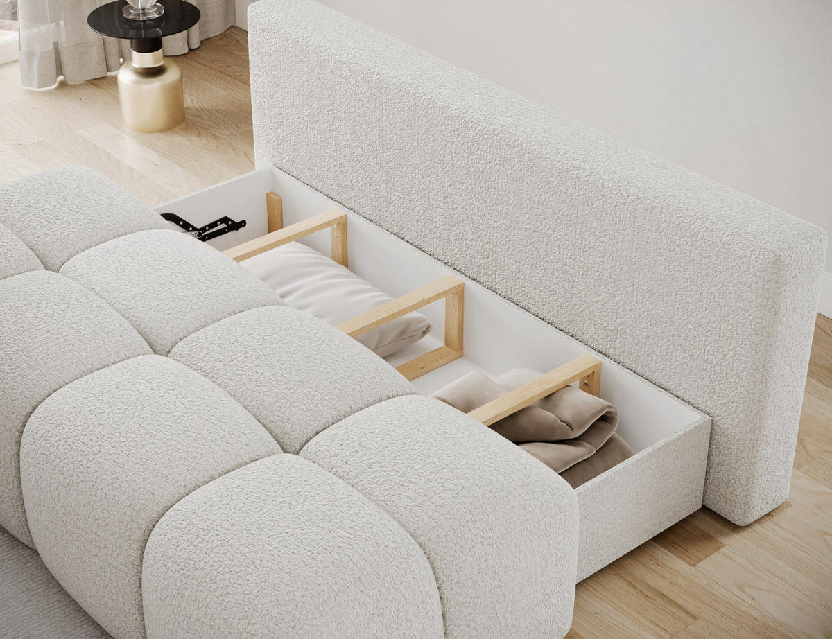 SCHLAFSOFA Nuwia mit Schlaffunktion und Bettkasten – Modernes Designsofa mit Schlafauszug und dekorativer Steppung - Weiß, Kunststoff (200/102/100cm) - Wohnideebilder