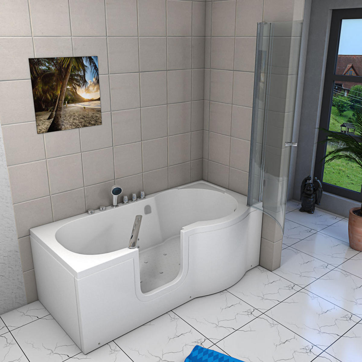 SENIORENDUSCHE Whirlpool mit Tür S12D-TH-AIR-L-EC - Weiß, Glas/Kunststoff (85/200/170cm) - AcquaVapore by Sandra Jentho