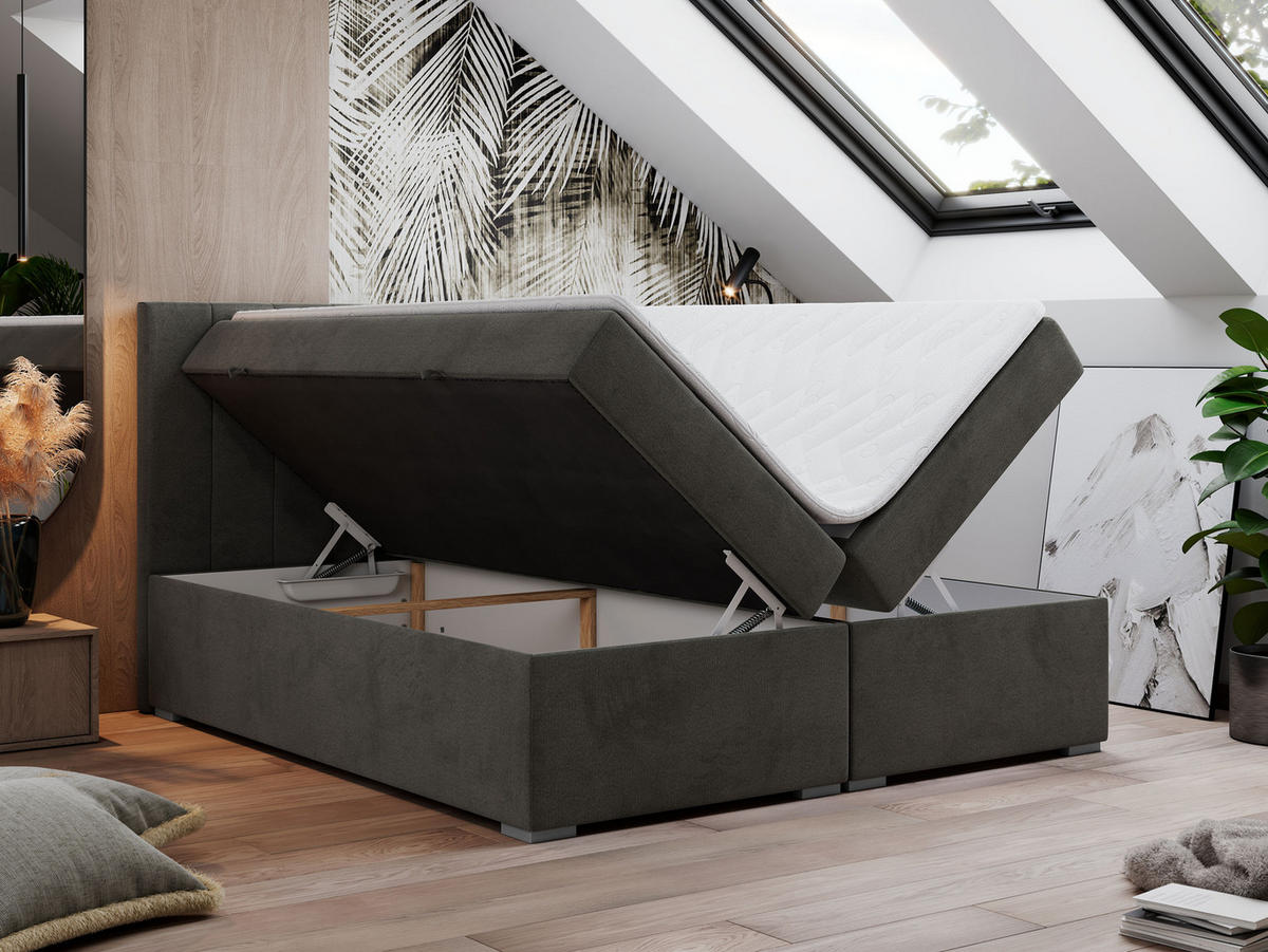 BOXBETT LOPE 140/200 - Dunkelgrau Velvet - H3 - Dunkelgrau, Holz/Textil (140/200cm)