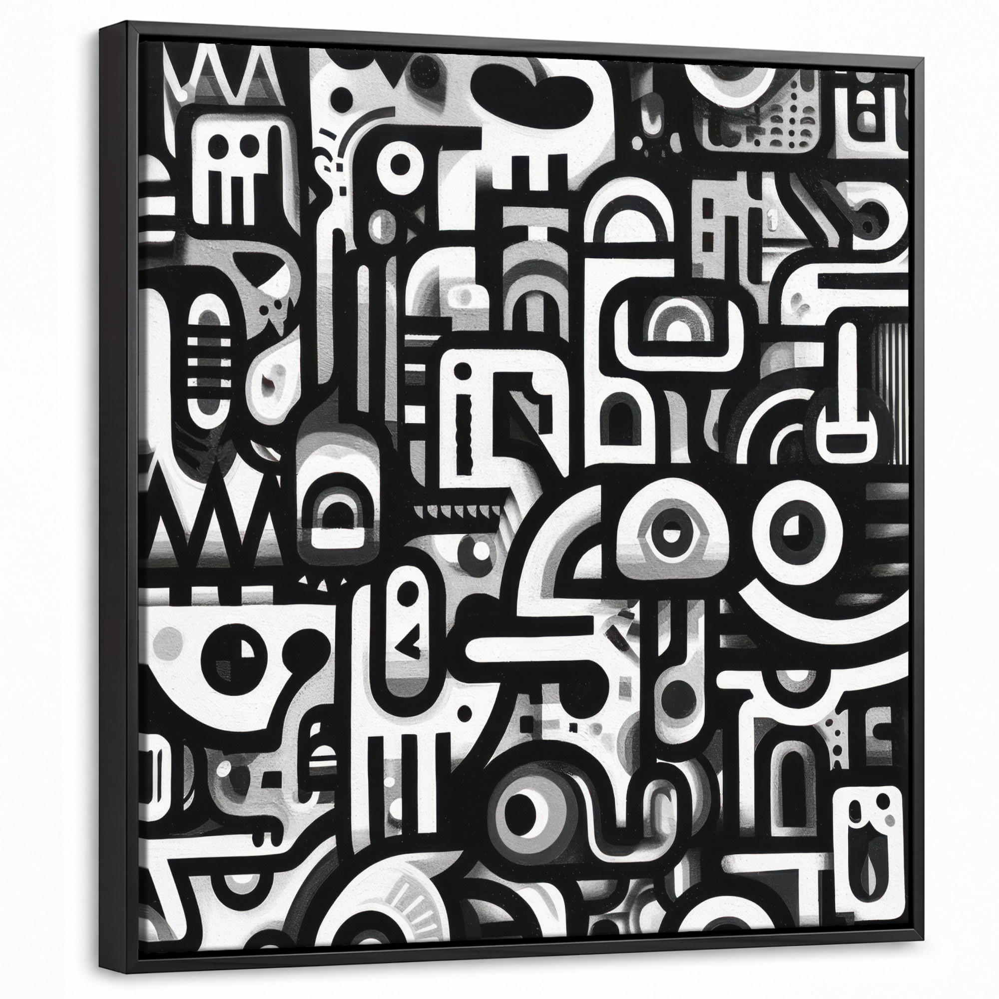 LEINWAND Bilder mit Rahmen - Symbole - Abstrakt - Grafik - Schwarz - 50x50 - Schwarz, Textil (50/50cm) - MuchoWow