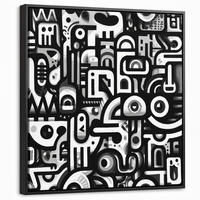 LEINWAND Bilder mit Rahmen - Symbole - Abstrakt - Grafik - Schwarz - 50x50 - Schwarz, Textil (50/50cm) - MuchoWow