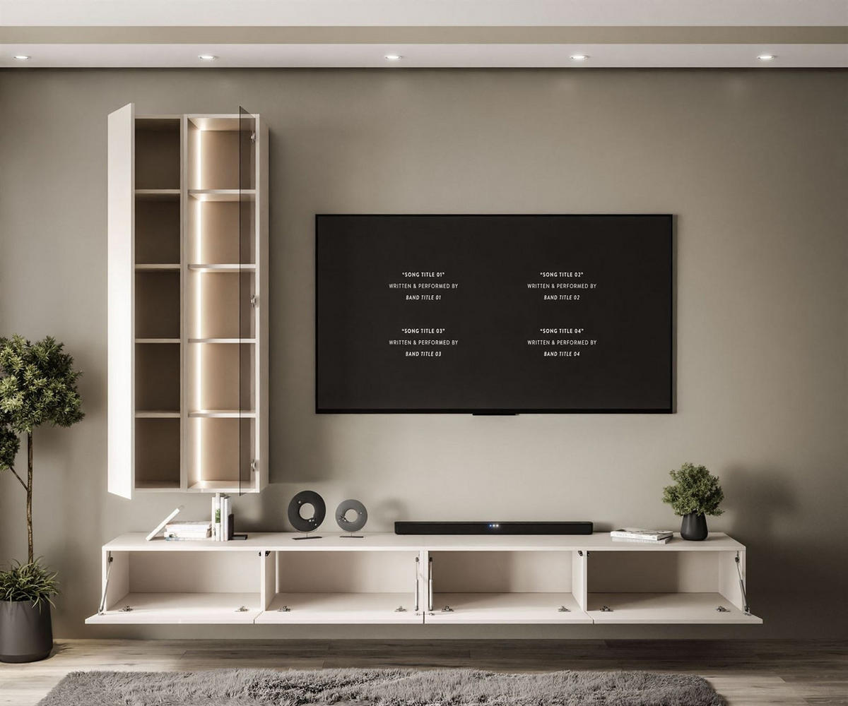 WOHNWAND CARMEN, hängend mit LED-Beleuchtung. - Kaschmir, Holzwerkstoff (250/27/40cm) - Lookway