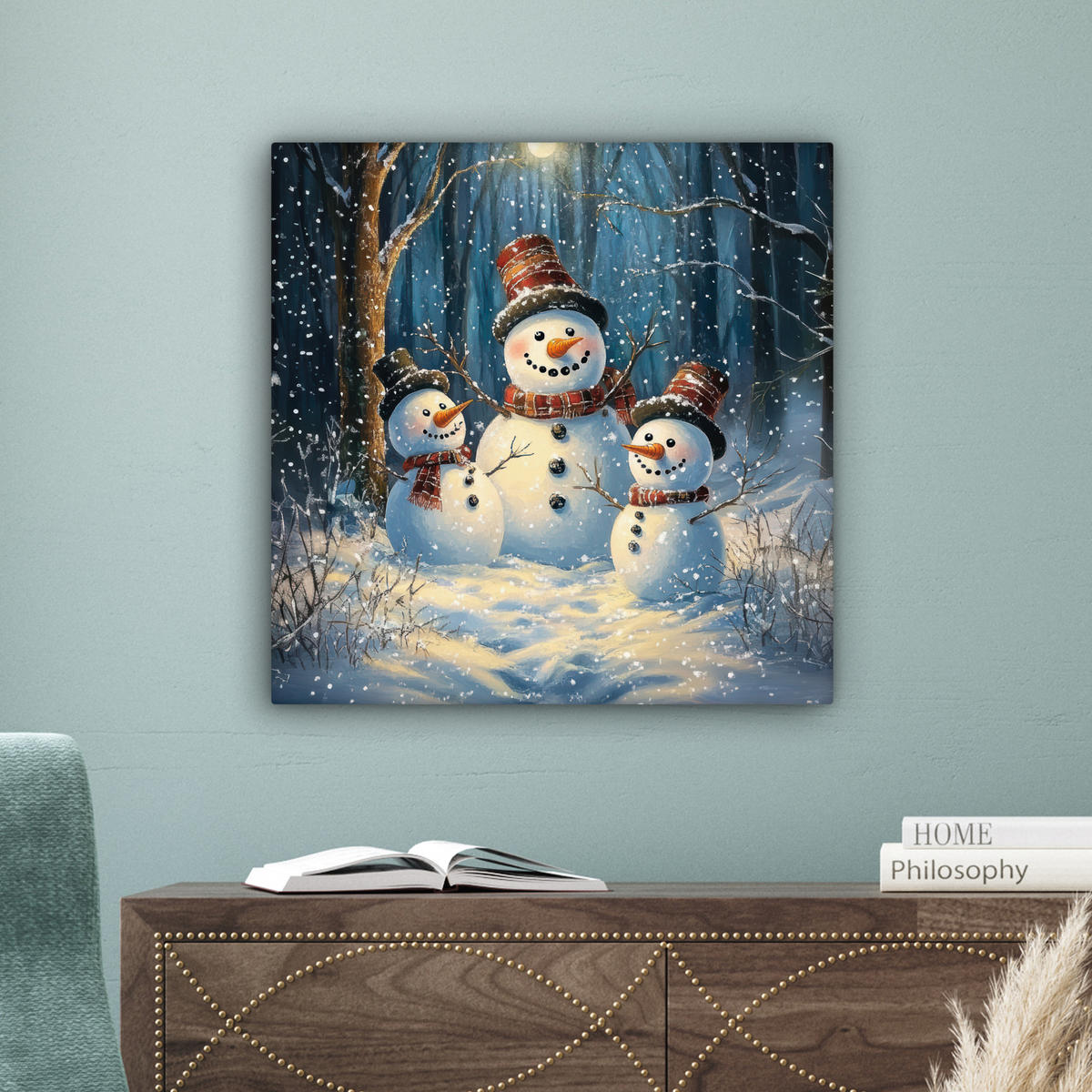 LEINWANDBILD Schneemann - Schnee - Winter - Wald 50x50 cm - Hellblau, Textil (50/50cm) - MuchoWow