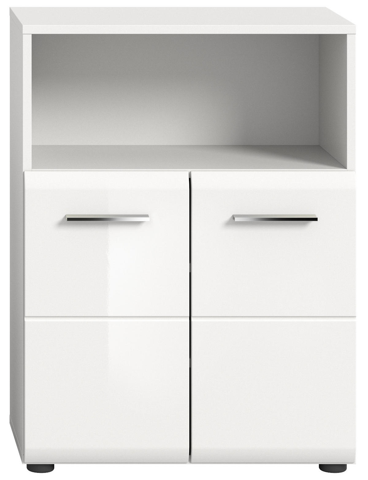 BADKOMMODE weiß Hochglanz, Badezimmer Kommode 60 x 80 cm - Weiß Hochglanz/Silberfarben, Holzwerkstoff/Kunststoff (60/80/30cm) - Inn.Furn