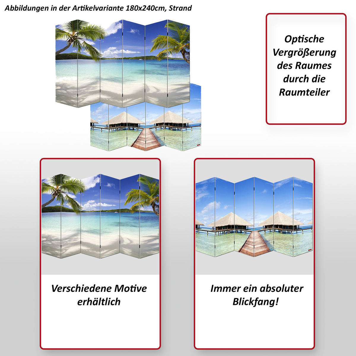 FOTO-PARAVENT Blau, Beige - Blau/Beige, Holz (240/180/2cm) - MCW