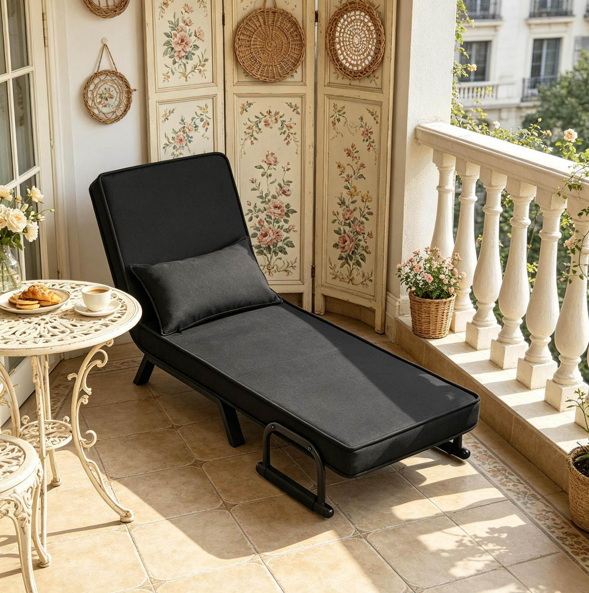 SCHLAFSESSEL 65/78/75 cm schwarz aus Leinen und Metall, klappbar - Schwarz, Kunststoff (75/78/65cm) - OKWISH