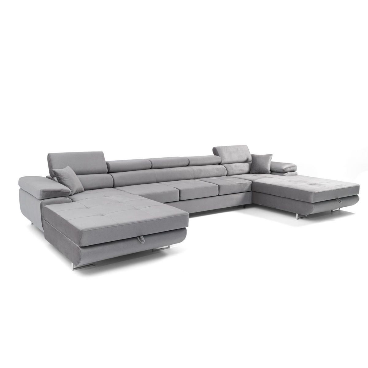 ECKSOFA U-Form ALONZO MAXI U mit Schlaffunktion 125x318 Velours Grau - Silberfarben/Grau, Holz/Textil (400/90/203cm) - Muffo