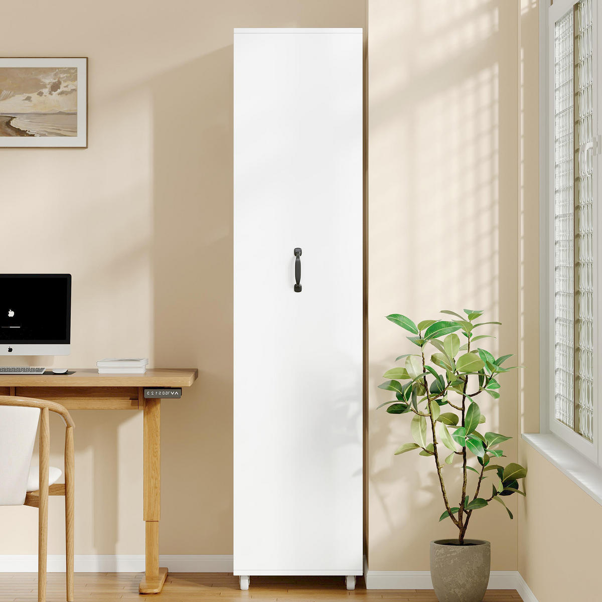 BÜCHERREGAL Hochregal 160cm mit Rollen Platzsparend Modern - Weiß, Holzwerkstoff (40/160.5/30cm) - FLIEKS