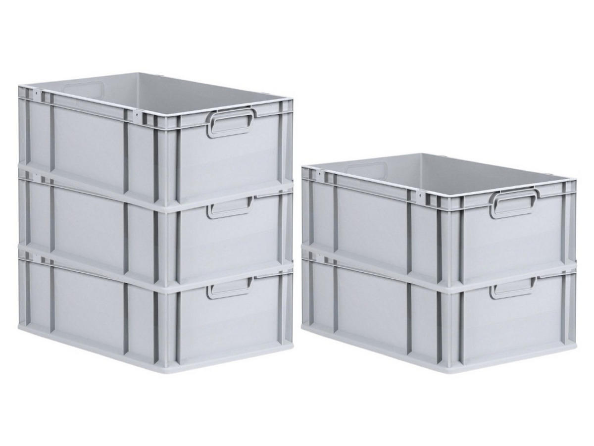 EUROBOX 5x Nextgen Economy Griffe Geschlossen 22x40x60cm 44 Liter - Grau, Kunststoff (40/22/60cm) - PROREGAL