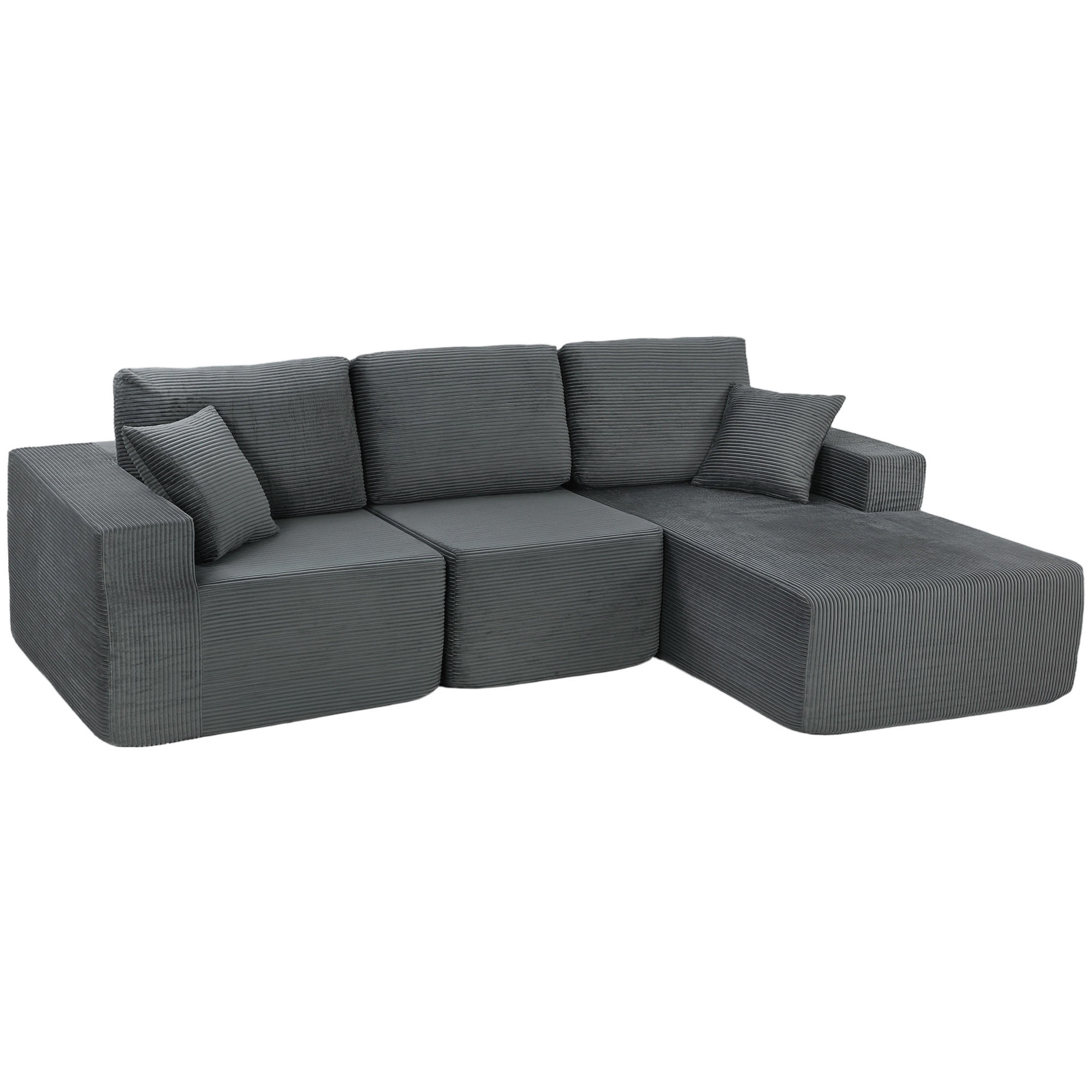 ECKSOFA 3er Set Cord Schaumstoff Dunkelgrau - Dunkelgrau, Textil (168/267cm) - HOMCOM