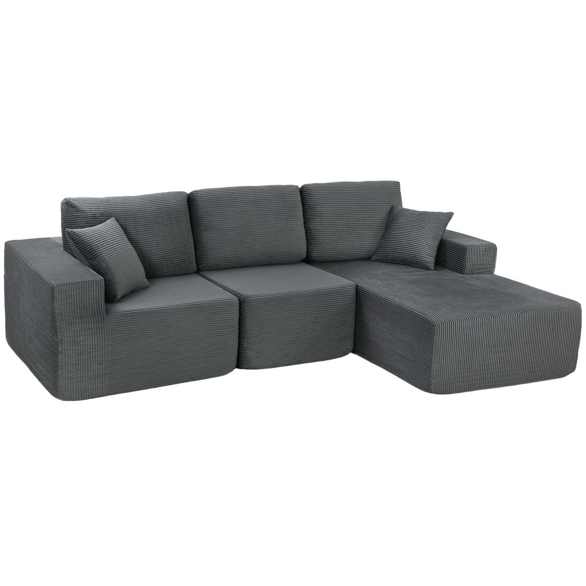ECKSOFA 3er Set Cord Schaumstoff Dunkelgrau - Dunkelgrau, Textil (168/267cm) - HOMCOM