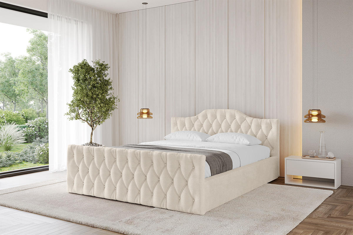 POLSTERBETT mit Bettkasten, Fußteil und Lattenrost, Boxbett mit Matratze H3/H4 - FALIO-Z-V1 180x200 Beige - Creme, Holzwerkstoff/Textil (180/200cm) - ALTDECOR