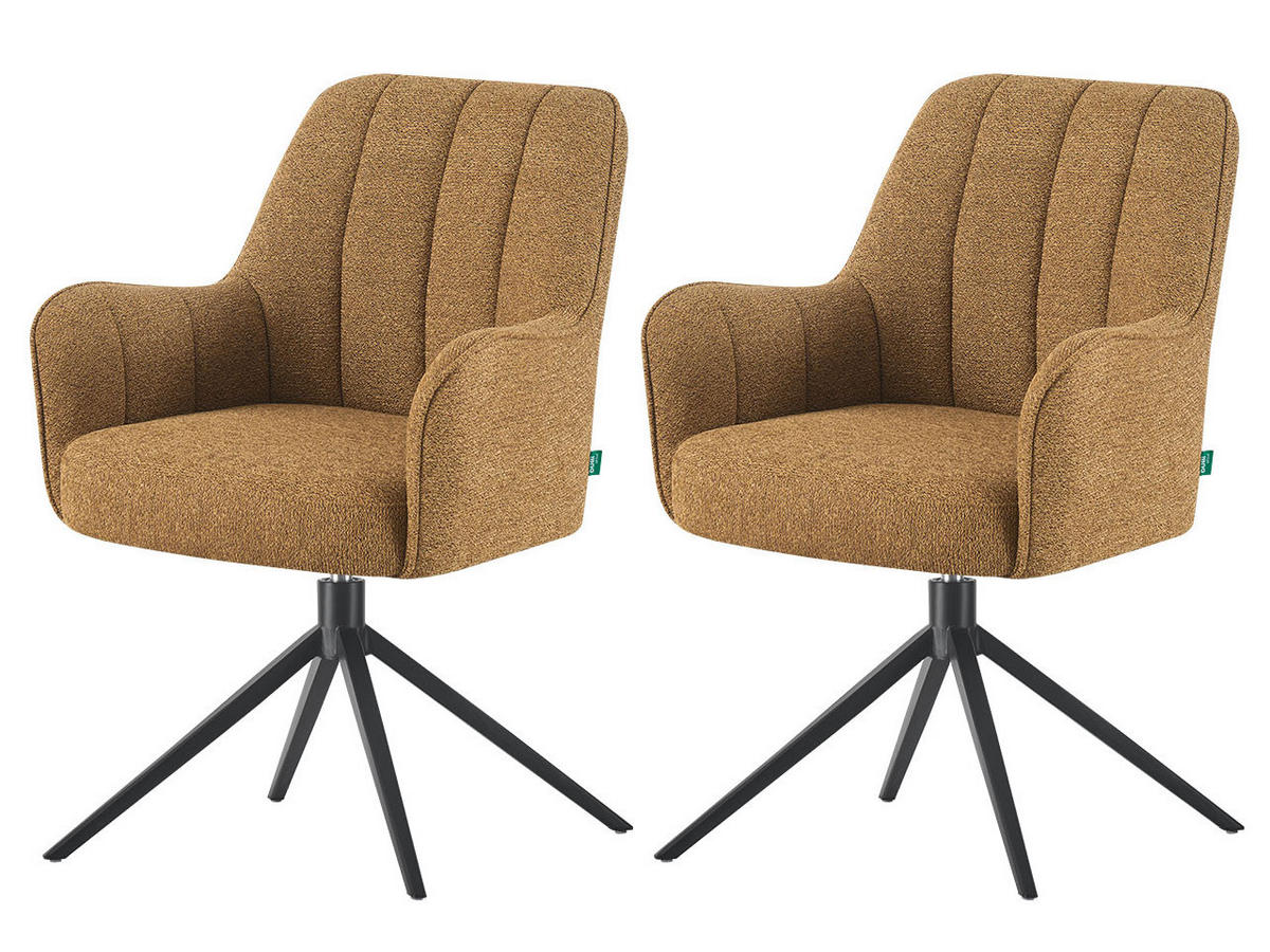 ESSZIMMERSTUHL THOMAS-ZARA 2er-Set 360°drehbar - Currygelb, Textil (58/88/62cm) - DUBI Möbel