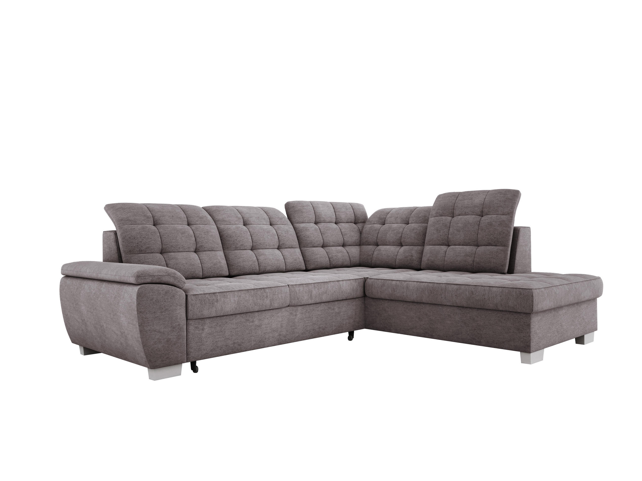ECKSOFA LOTTA L-förmig Bettkasten verstellbare Kopfstützen hochwertige Verarbeitung lose Rückenkissen freistehend RECHTS 258x212x106 cm Grey - Grau, Holz/Textil (258/212cm) - DomoHome
