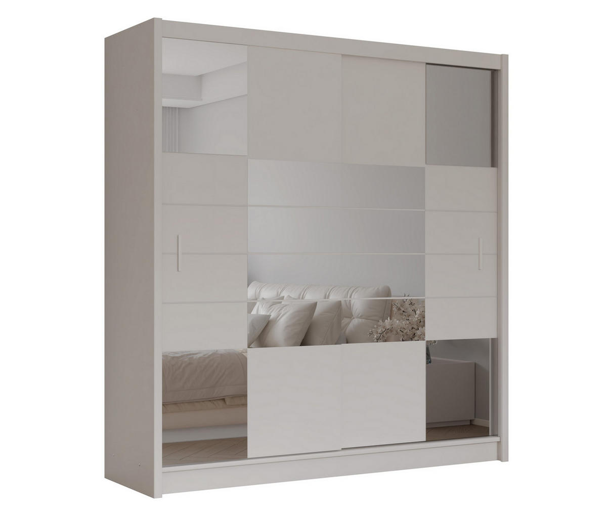 SCHWEBETÜRENSCHRANK KALISTA 203/215/61 cm 2-türig mit Spiegel Beige - Beige, Holzwerkstoff (203/215/61cm) - MASSENO