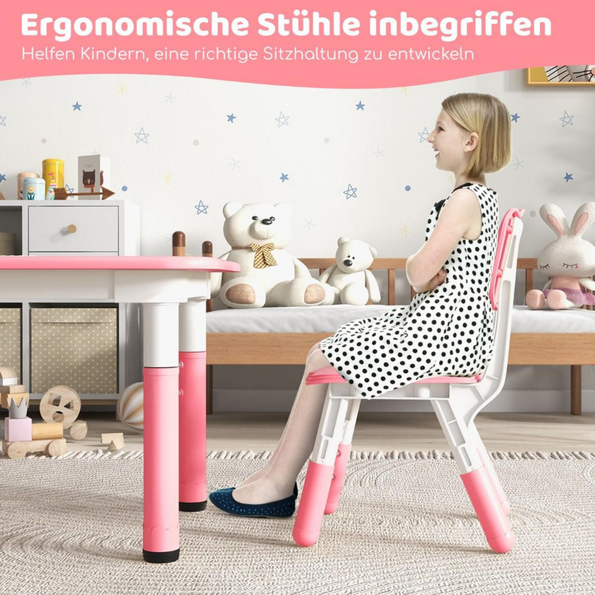 KINDERTISCH mit 4 Stühlen rosa(5-tlg) - Pink, Kunststoff (120/60/60cm) - COSTWAY