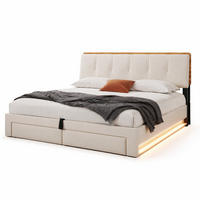POLSTERBETT 180/200 cm in Beige mit Bettkasten, LED, USB und Typ-C, Schubladen, Leinen - Beige, Holzwerkstoff/Textil (180/200cm) - CHICFURN