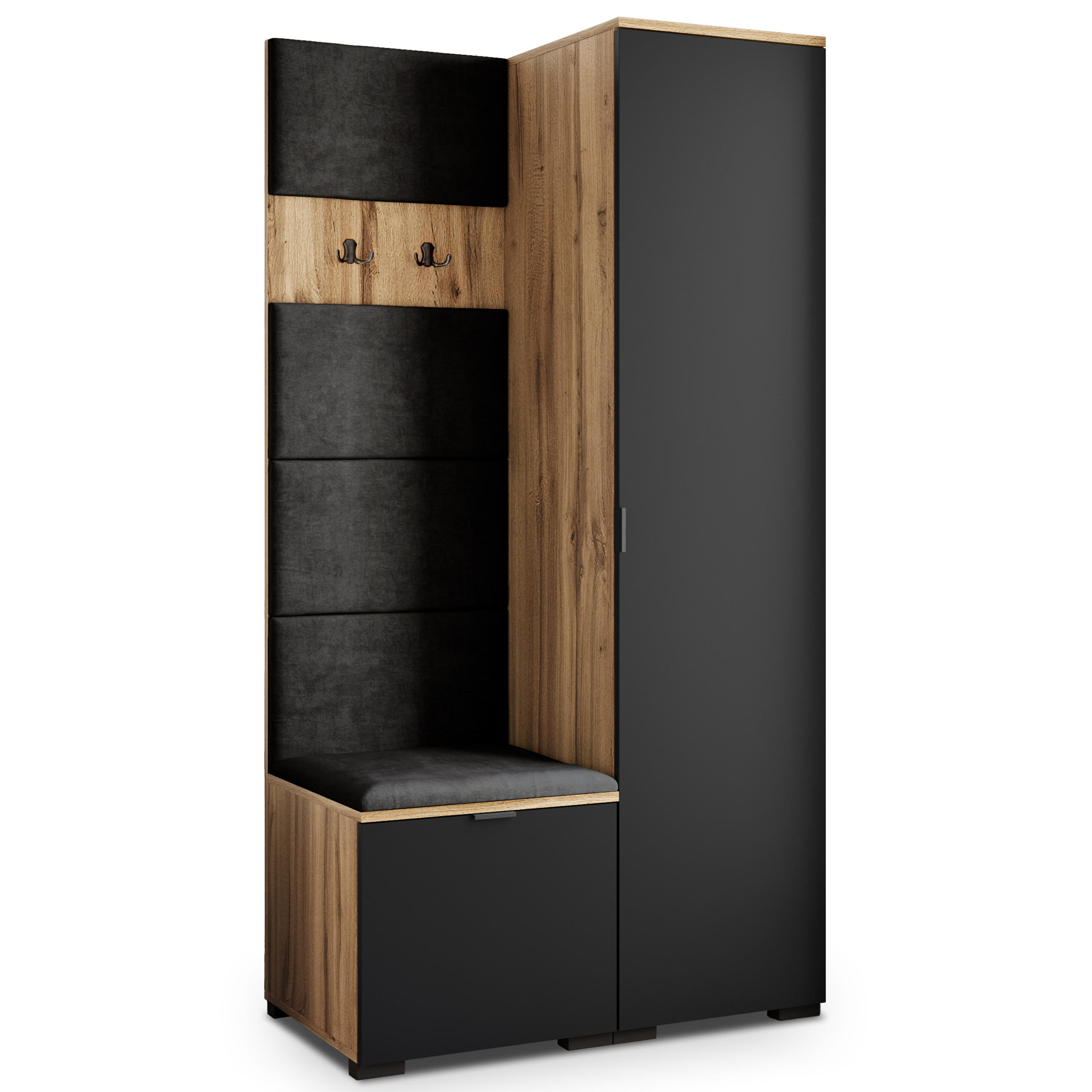 Masseno Garderobenschrank Eiche Wotan, Schwarz, Schwarz 95x181x51 cm